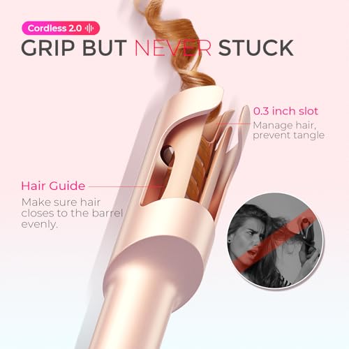 TYMO Cordless Automatic Curling Iron - TYMO CurlGo 1 Inch Beach Waves Rotating Curling Wand, Portable Hair Curlers for Travel, Dual Voltage & Rechargeable Curler for Women, Tangle-Free, Gold Blush - Image 5