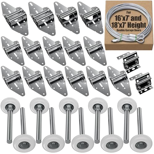 Luxbaro Garage Door Hardware Kit for 16'x7' and 18'x7' Height Double Garage Doors, Garage Door Hinges and Rollers, Top Bracket, Wire Rope - Image 1
