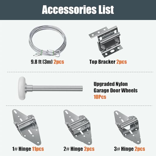 Luxbaro Garage Door Hardware Kit for 16'x7' and 18'x7' Height Double Garage Doors, Garage Door Hinges and Rollers, Top Bracket, Wire Rope - Image 2