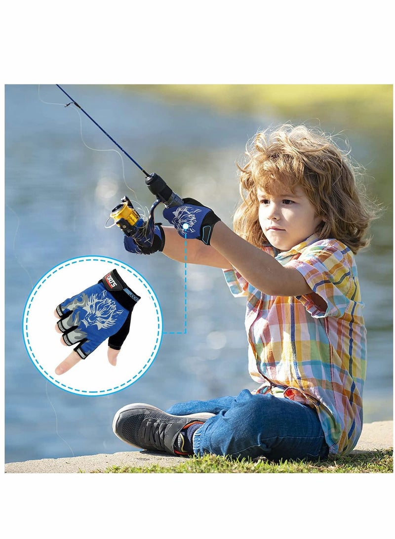 KASTWAVE Kids Fingerless Cycling Gloves Children Half Finger Sport Breathable Nonslip Shock Absorbing Child Riding Bike for Girl Boy Fishing Roller Skating Hunting Climbing - Image 3
