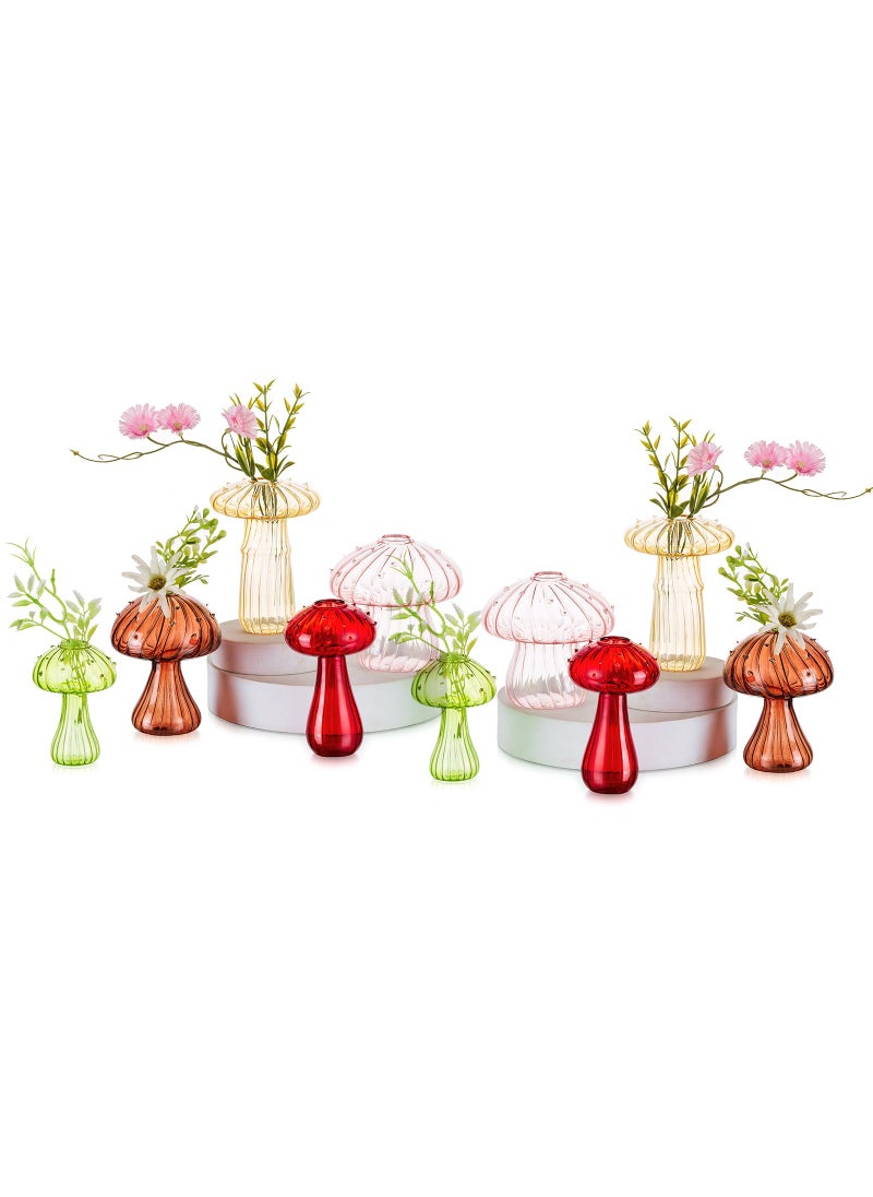Hewory Hewory Glass Mushroom Vase for Flowers  10pcs Colored Small Bud Flower Vases Unique  Mushroom Propagation Hydroponic Vases  Funky Cottagecore Decor for Home Room Kitchen Office Windowsill Decorations  - Image 1