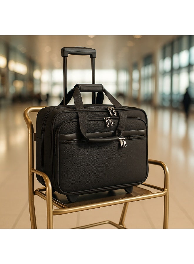 President Rolling Laptop Briefcase with Telescopic Handle, Business Travel Wheeled Bag, Black  - Image 2
