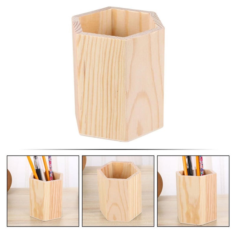 Hexagonal Unfinished Wooden Pen Holder Set 3pcs Pencil Cup Desk Organizer For Home Office Stationery Makeup Brush Storage - Image 5