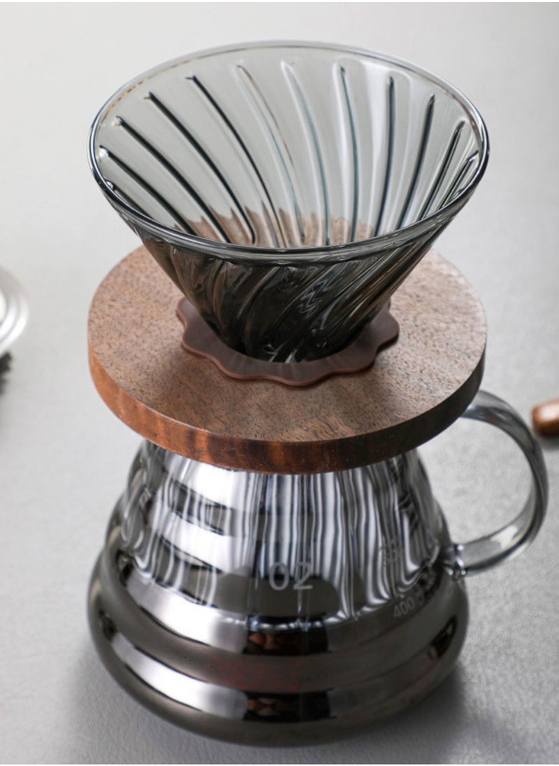 بريتيل طقم تقطير v60 الة قهوة مكونة من قمع زجاجي وسيرفر زجاجي وعاء قهوة بلون الرمادي بسعة 600 مل  - Image 1