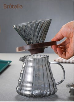 Brutelle V60 Coffee Server Heat Resistant Glass Pot Pour Over Coffee Tea Server Coffee Maker With Glass Coffee Dripper 2 IN 1 Hand Drip Coffee Set for Home or Office Gray 600ml  - Image 2