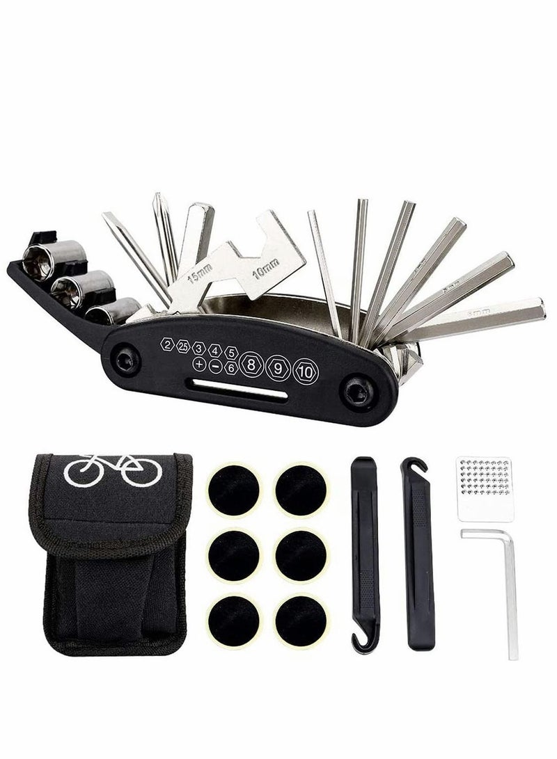 Y&D Bike Bicycle Repair Tool Kit, Cycling Multifunctional Mechanic Fix Tools Set Bag, 16 in 1 Multifunction Tool, Tire Levers, Self Adhesive Tyre Tube Patch Include - Image 1