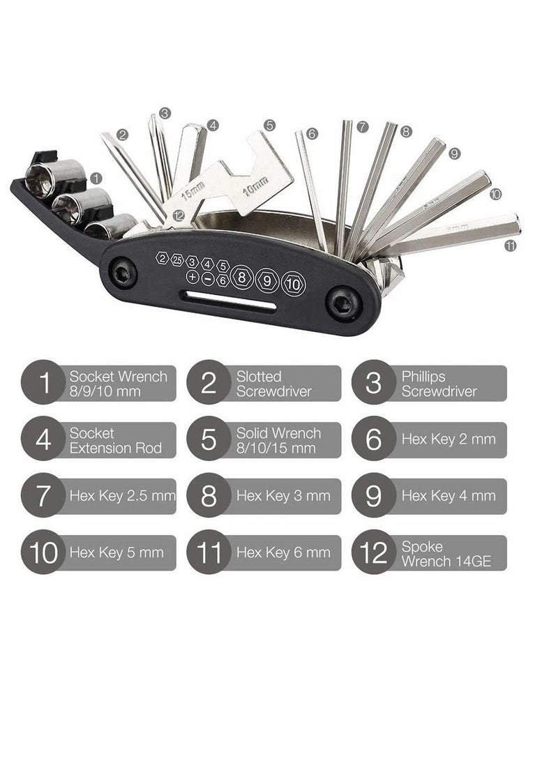 Y&D Bike Bicycle Repair Tool Kit, Cycling Multifunctional Mechanic Fix Tools Set Bag, 16 in 1 Multifunction Tool, Tire Levers, Self Adhesive Tyre Tube Patch Include - Image 2