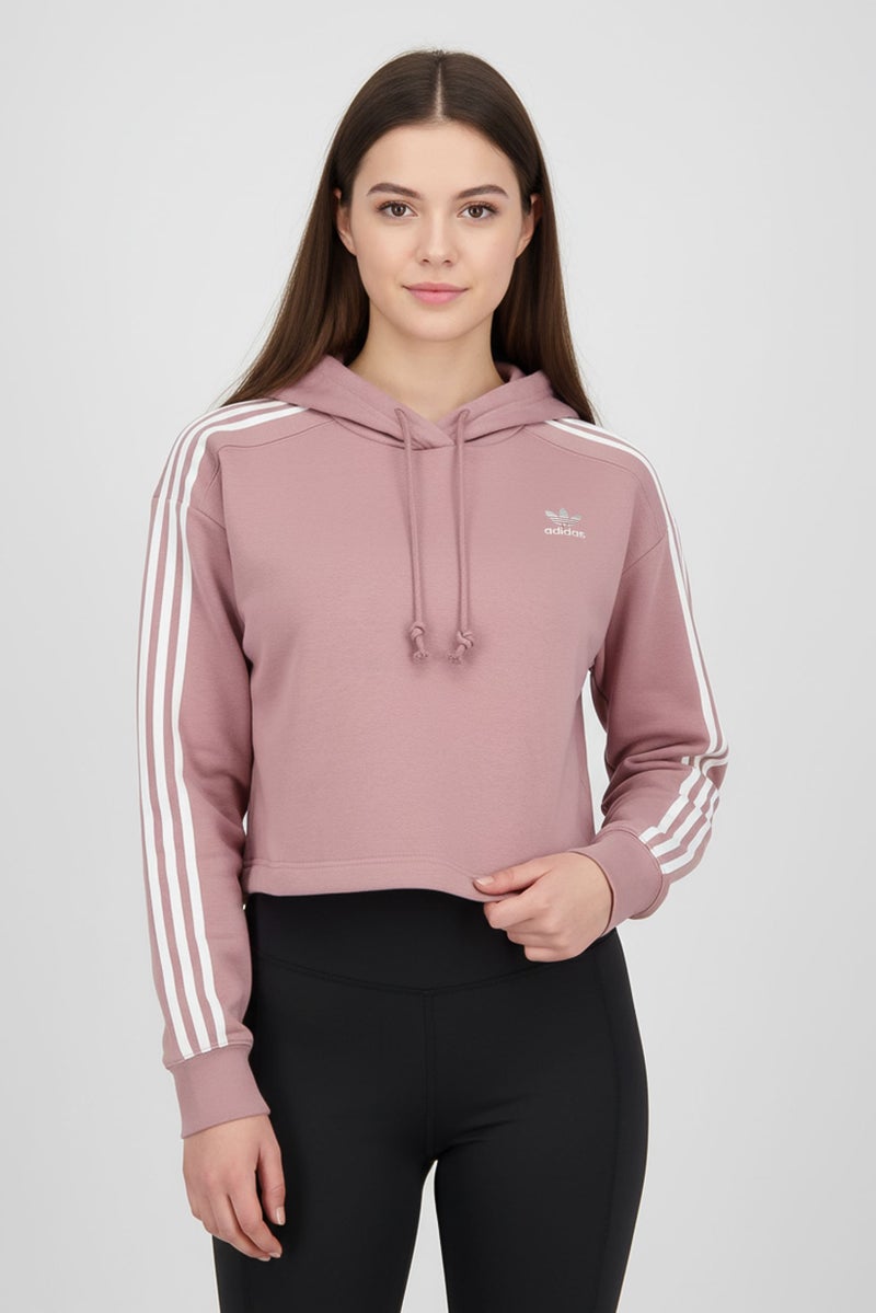 adidas Originals هودي خارجي طويل الأكمام للنساء بمقاسات كبيرة، وردي - Image 1