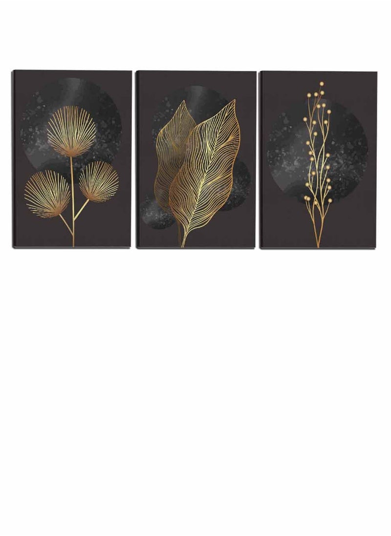LOWHA Set Of 3 Framed Canvas Wall Arts Stretched Over Wooden Frame, Abstract Moon Leaves Paintings, For Home, Living Room, Office Decor  - Image 4