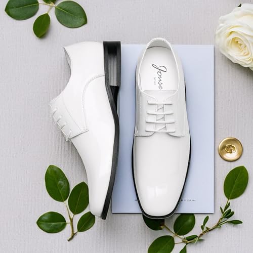Jousen Mens Dress Shoes Formal Business Oxford Shoe Tuxedo Dress Shoes for Men (AMY9051A White 9) - Image 3