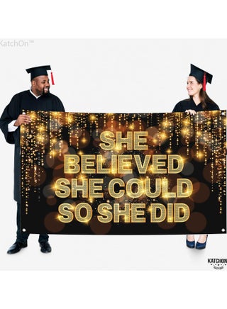 KatchOn, She Believed She Could So She Did Banner - XtraLarge 72x44 Inch | Congratulations Banner, Congratulations Decorations | 2025 Graduation Party Decorations, Graduation Decorations Class of 2025 - view 4