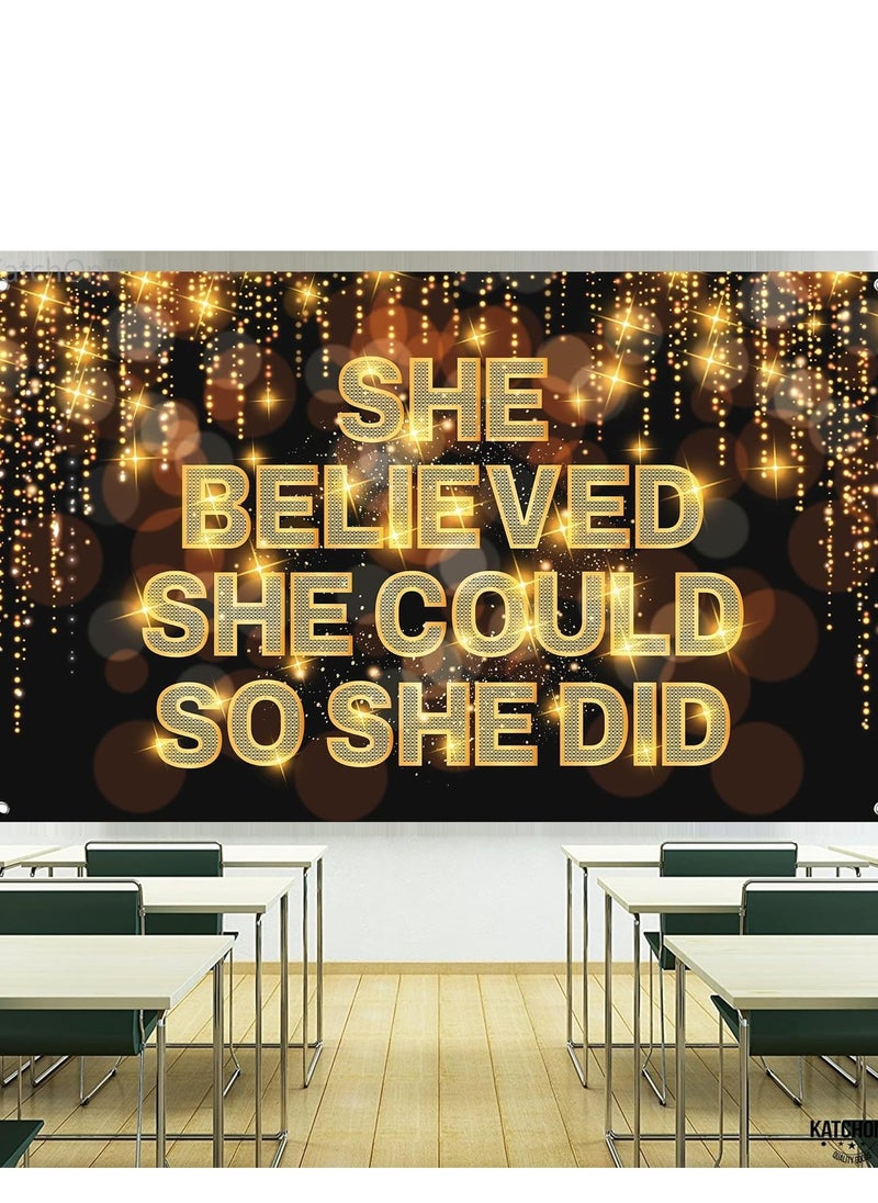 KATCHON - KatchOn, She Believed She Could So She Did Banner - XtraLarge 72x44 Inch | Congratulations Banner, Congratulations Decorations | 2025 Graduation Party Decorations, Graduation Decorations Class of 2025 - Image 1