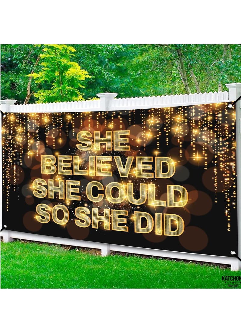 KATCHON - KatchOn, She Believed She Could So She Did Banner - XtraLarge 72x44 Inch | Congratulations Banner, Congratulations Decorations | 2025 Graduation Party Decorations, Graduation Decorations Class of 2025 - Image 1