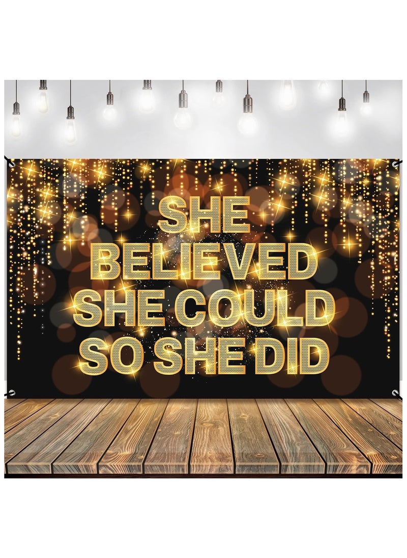 KATCHON - KatchOn, She Believed She Could So She Did Banner - XtraLarge 72x44 Inch | Congratulations Banner, Congratulations Decorations | 2025 Graduation Party Decorations, Graduation Decorations Class of 2025 - Image 1