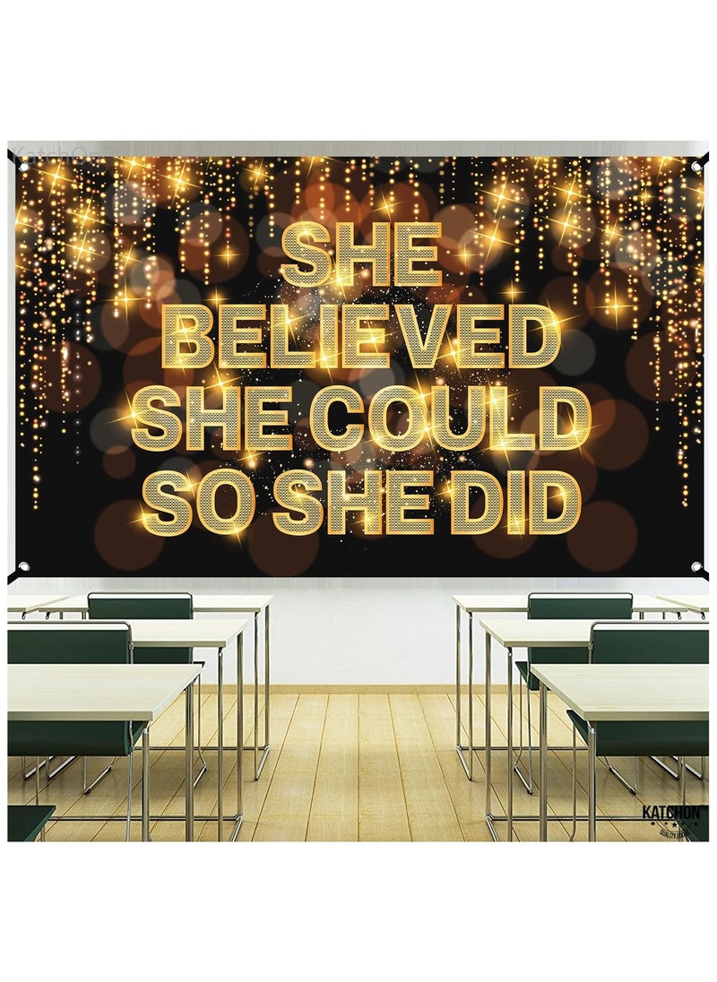KATCHON - KatchOn, She Believed She Could So She Did Banner - XtraLarge 72x44 Inch | Congratulations Banner, Congratulations Decorations | 2025 Graduation Party Decorations, Graduation Decorations Class of 2025 - Image 1