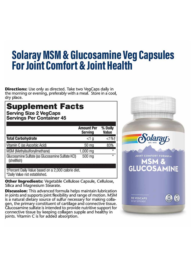 Solaray - Msm And Glucosamine Veg Capsules For Joint Comfort And Joint Health 90'S - Image 1