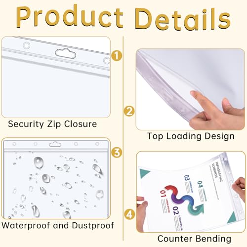 AKONEGE 6PCS Hard Sheet Protectors 8.5" x 11" Waterproof Resealable Zip Paper Page Protectors Clear Rigid Plastic Sleeves for Photos Certificate, Heavy Duty Document Holder Wall Sign Holder, Vertical - Image 4