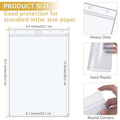 AKONEGE 6PCS Hard Sheet Protectors 8.5" x 11" Waterproof Resealable Zip Paper Page Protectors Clear Rigid Plastic Sleeves for Photos Certificate, Heavy Duty Document Holder Wall Sign Holder, Vertical - Image 3