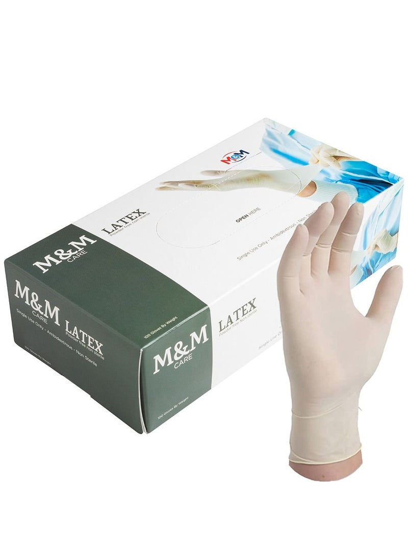 M&M CARE Latex Medical Gloves, Strong, Safe, Soft on Hands, Powder-Free for Clinics, Hospitals, and Home Use - 100 Gloves - Image 1