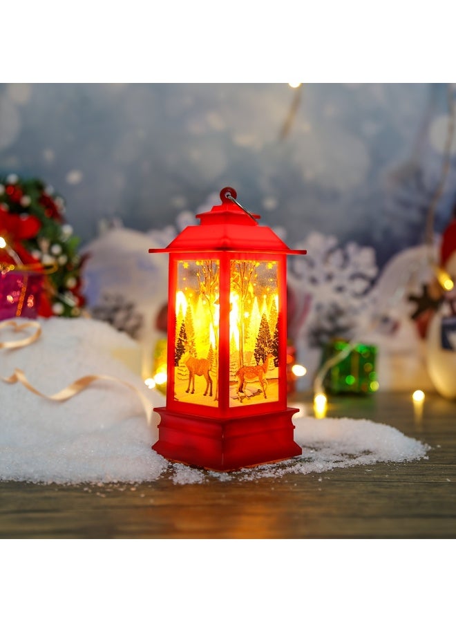 فانوس عيد الميلاد الأحمر بنقوش الرنة - تأثير شمعة $\text{LED}$ متلألئة - ديكور وهدية احتفالية