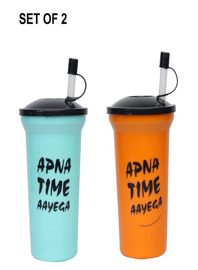 GLAN Water Bottle/Sipper Glass with Straw for Kids/Children Sipper Glass for Kanjak Return Gifts for Girls and Boys Multicolor (set of 2) - Image 3