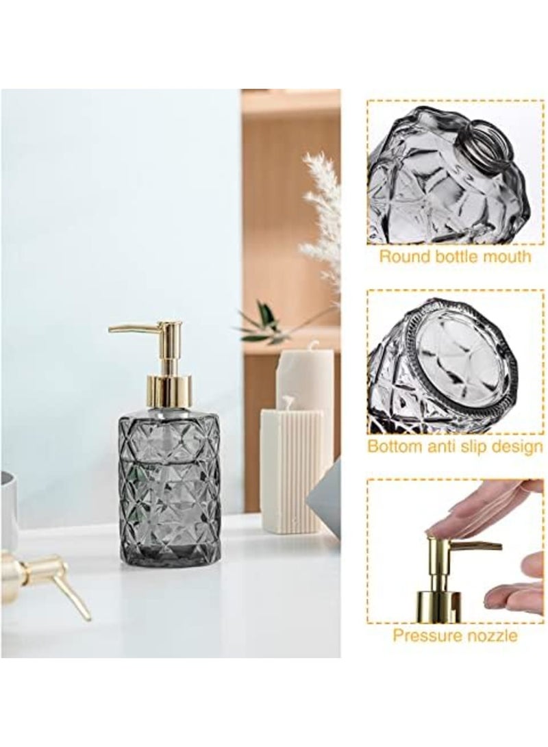 SYOSI Elegant 2-Pack Glass Soap and Shampoo Dispensers with Gold Pump - Refillable 330 ml Dispensers for Bathroom, Kitchen, Laundry - Includes 1 Black & 1 Clear Bottle - Image 5