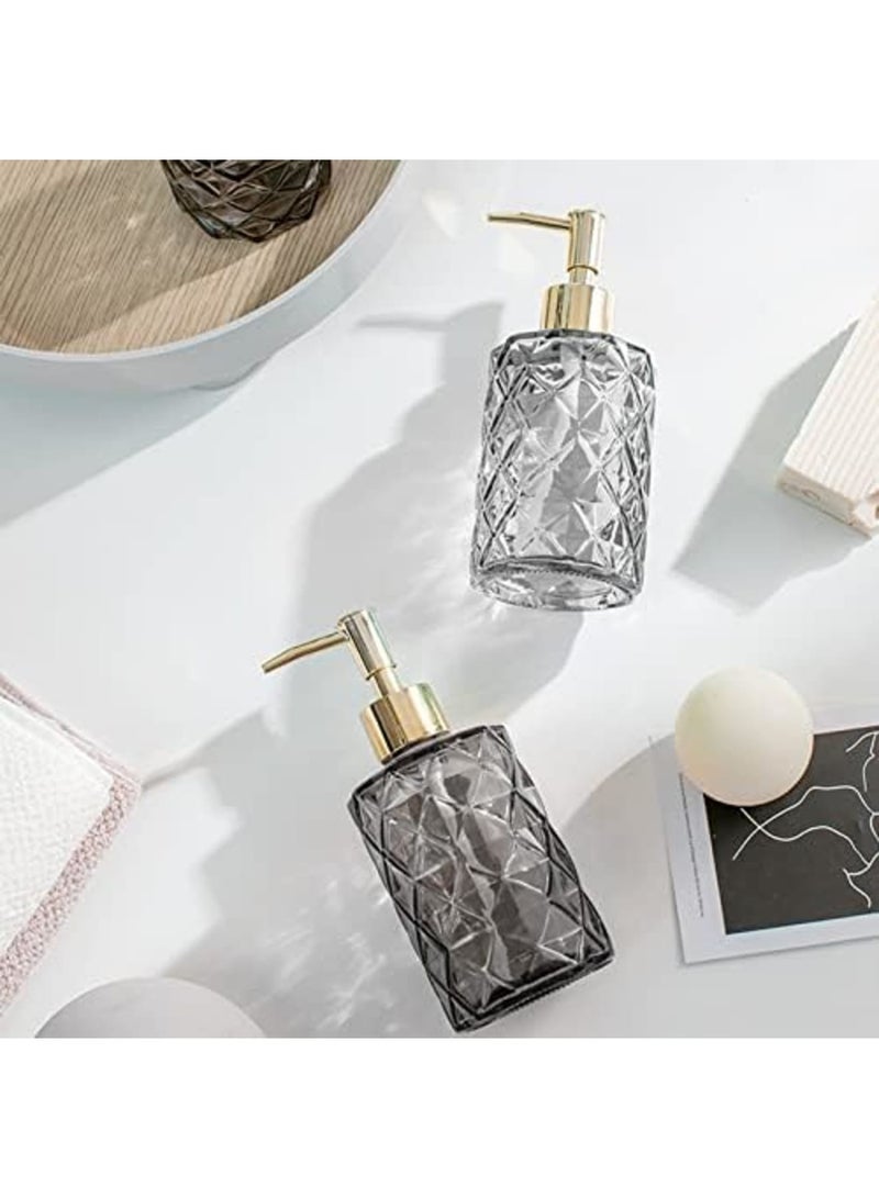 SYOSI Elegant 2-Pack Glass Soap and Shampoo Dispensers with Gold Pump - Refillable 330 ml Dispensers for Bathroom, Kitchen, Laundry - Includes 1 Black & 1 Clear Bottle - Image 2
