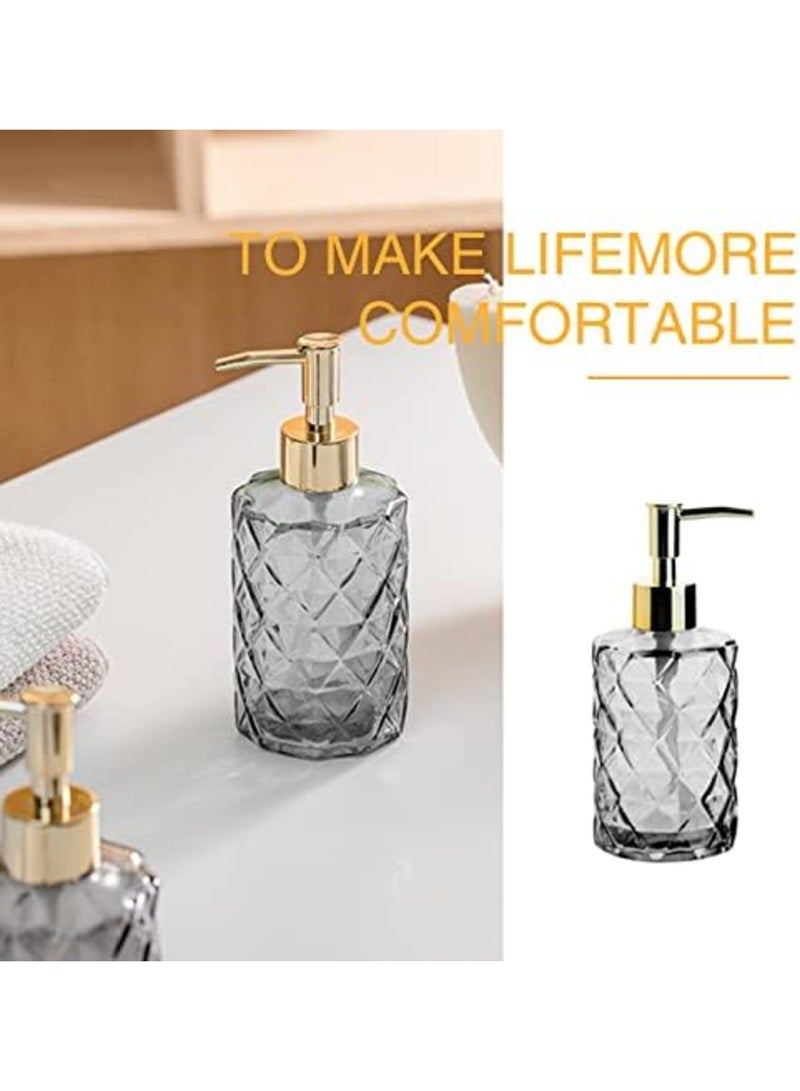 SYOSI Elegant 2-Pack Glass Soap and Shampoo Dispensers with Gold Pump - Refillable 330 ml Dispensers for Bathroom, Kitchen, Laundry - Includes 1 Black & 1 Clear Bottle - Image 4