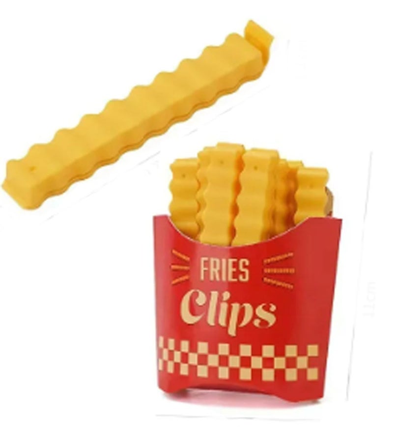 ExcitingDealz 12Pcs Creative Cute French Fries Shaped Food Bag Seal Clip with Magnetic Holder For Keep Fresh Snack Fridge Snack Moisture Preservation Sealing clip  - Image 1