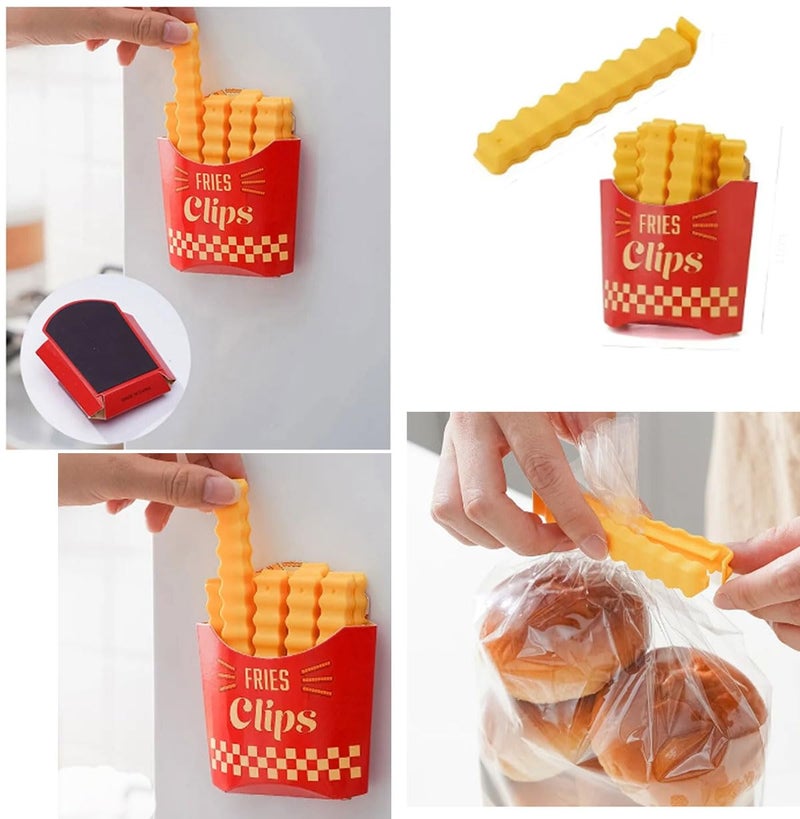 ExcitingDealz 12Pcs Creative Cute French Fries Shaped Food Bag Seal Clip with Magnetic Holder For Keep Fresh Snack Fridge Snack Moisture Preservation Sealing clip  - Image 2
