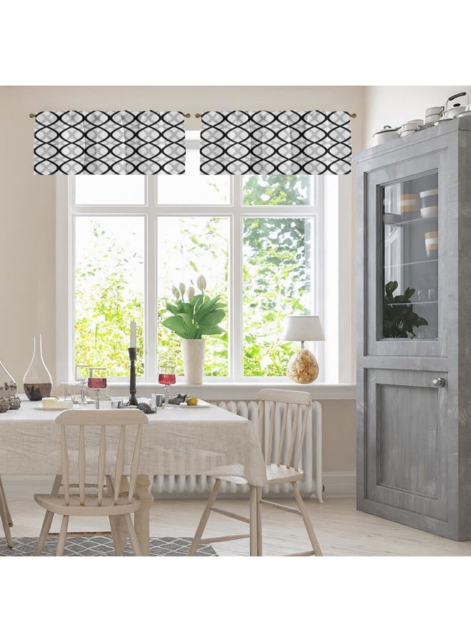 Emvency 2 Pack valances Window Treatments,Black and Gray Abstract Lines Blackout Drapes Adjustable Curtain Valances for Windows Living Room Kitchen Over Sink,18×52 Inch Rod Pocket Valances - Image 2