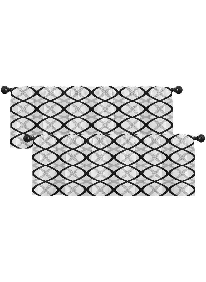 Emvency 2 Pack valances Window Treatments,Black and Gray Abstract Lines Blackout Drapes Adjustable Curtain Valances for Windows Living Room Kitchen Over Sink,18×52 Inch Rod Pocket Valances - Image 1