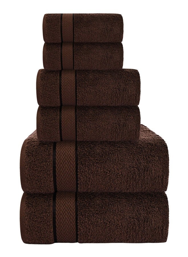 CRAFTBERRY - 6 Piece Luxury Bathroom Towels Set - 100% Cotton, Dark Brown/Chocolate, Includes 2 Bath Towels, 2 Hand Towels, and 2 Washcloths - Quick Dry, Absorbent, Plush, Soft - Image 1