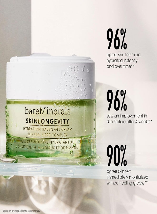 كريم جل مرطب خفيف الوزن من bareMinerals SKINLONGEVITY Hydration Haven، غني بالنياسيناميد والزنك والسيراميدات، يرطب البشرة ويدعم حاجزها، مناسب لجميع أنواع البشرة، كريم جل غير دهني - Image 5
