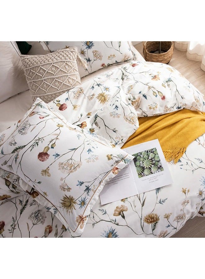 SLEEPBELLA Comforter Queen Size, 600 Thread Count Cotton White Printed with Blue & Blush Flowers Cotton Comforter Set,Down Alternative Bedding Set 3Pcs(Queen, White Floral) - Image 3