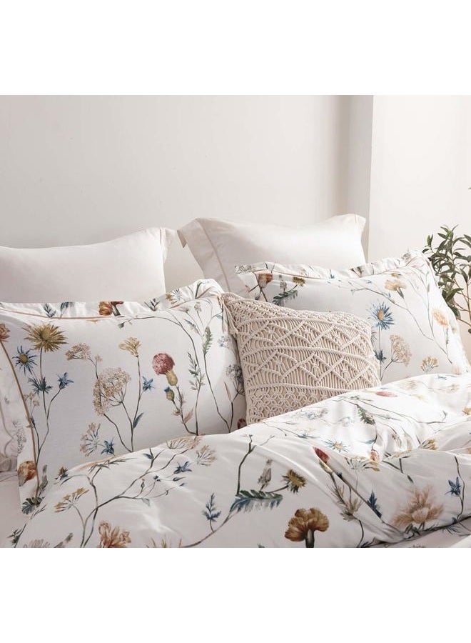 SLEEPBELLA Comforter Queen Size, 600 Thread Count Cotton White Printed with Blue & Blush Flowers Cotton Comforter Set,Down Alternative Bedding Set 3Pcs(Queen, White Floral) - Image 4