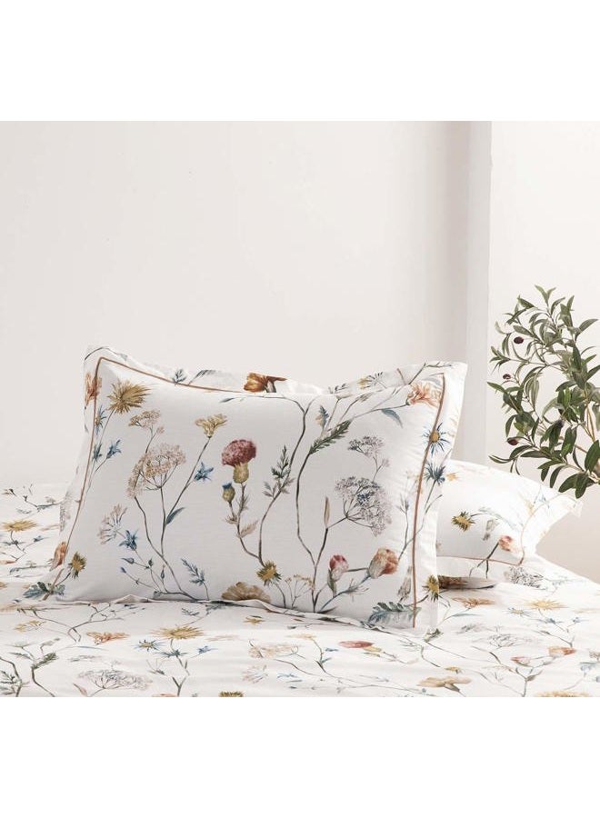SLEEPBELLA Comforter Queen Size, 600 Thread Count Cotton White Printed with Blue & Blush Flowers Cotton Comforter Set,Down Alternative Bedding Set 3Pcs(Queen, White Floral) - Image 5
