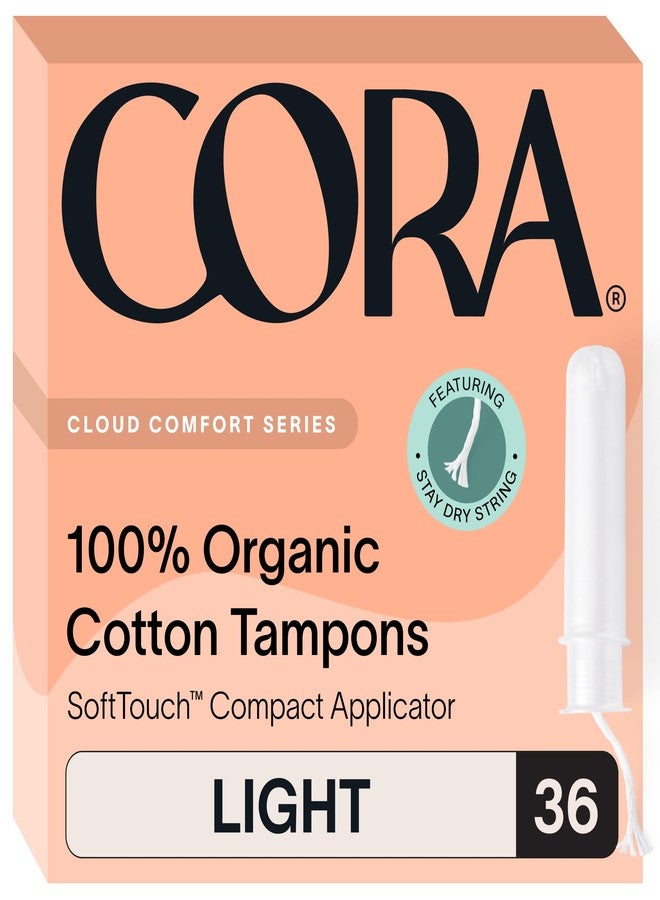 Cora Organic Applicator Tampons | Light Absorbency | 100% Organic Cotton, Unscented, BPA-Free Compact Applicator | Leak Protection | Packaging May Vary | 36 Total - Image 1