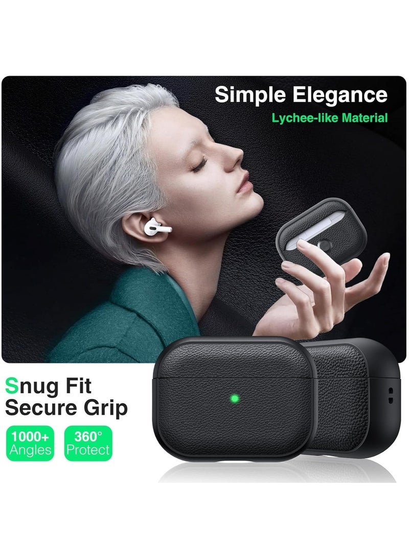 for AirPods Pro 3 Generation Case, Compatible with AirPods Pro 3 Gen (2025), Drop Protection Cover with Keychain, Litchi Faux Leather, Shock-Proof Protective TPU Case (Black) - Image 2