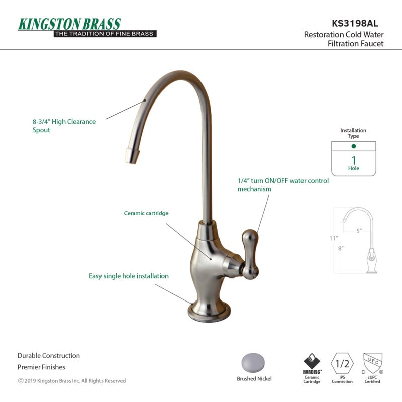Kingston Brass Ks3198Al Restoration Single Handle Water Filtration Faucet Brushed Nickel - Image 2
