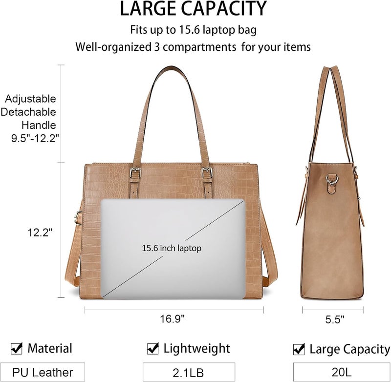 Lubardy Laptop Bag for Women 15.6 Inch Laptop Tote Bag Leather Classy Computer Briefcase for Work Waterproof Handbag Professional Shoulder Bag Women Business Office Bag Large Capacity Grey - Image 4