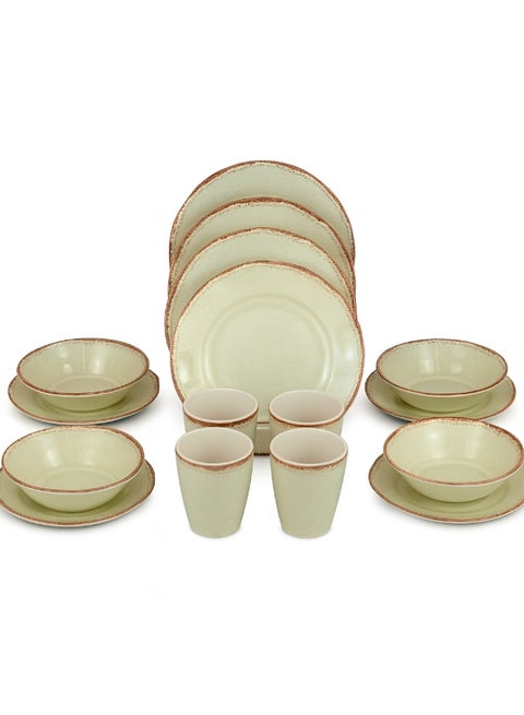 16 -Piece Melamine Dinnerware Set – Olive Green with Brown Edges