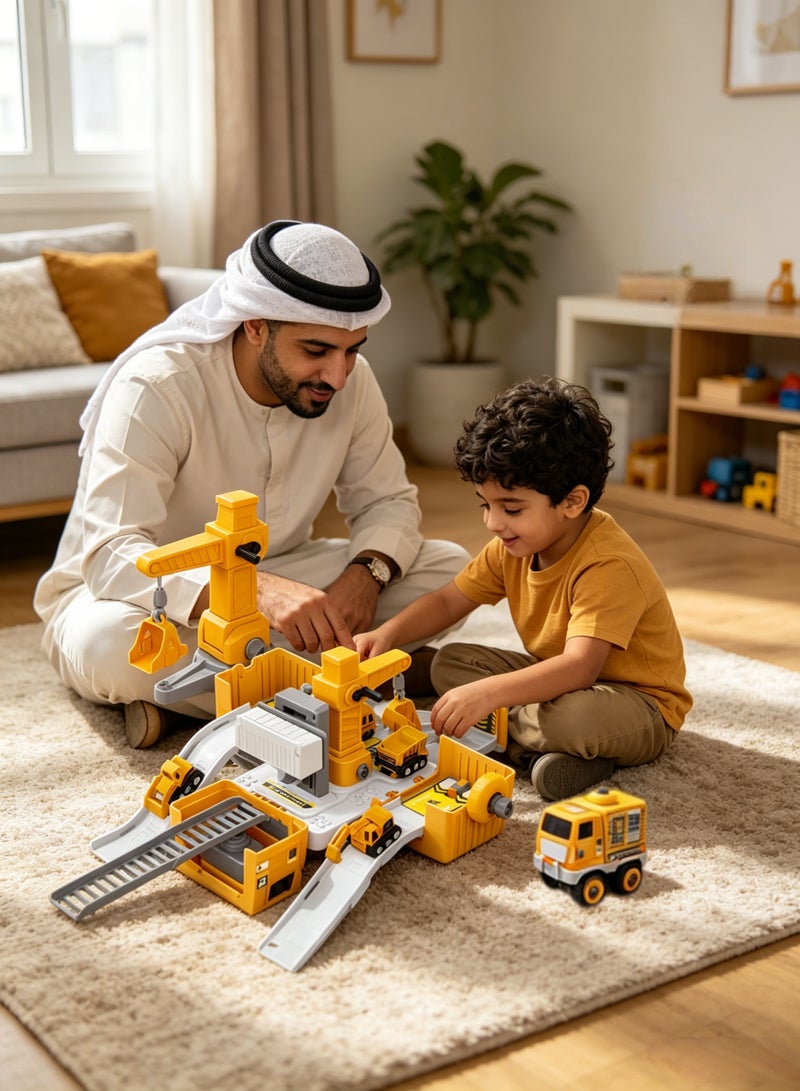 Aimayapet Ejection Engineering Race Car Track,Container Truck with 4 Mini Engineering Vehicle ,Truck Dismantling and Assembling, Excavator Toy Container Truck,Crane,Gifts For Boys Children 3+Years - Image 3