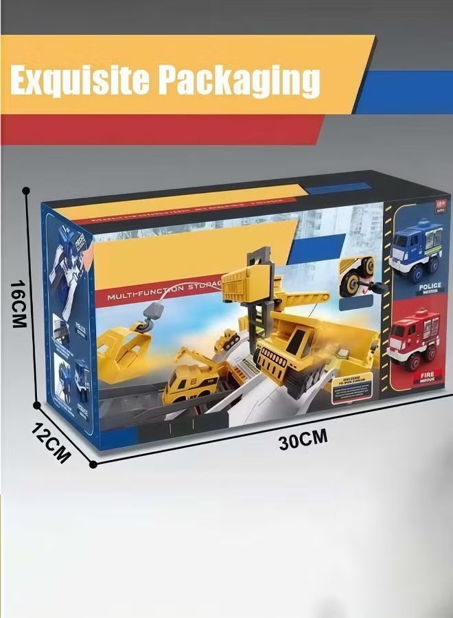 Aimayapet Ejection Engineering Race Car Track,Container Truck with 4 Mini Engineering Vehicle ,Truck Dismantling and Assembling, Excavator Toy Container Truck,Crane,Gifts For Boys Children 3+Years - Image 2