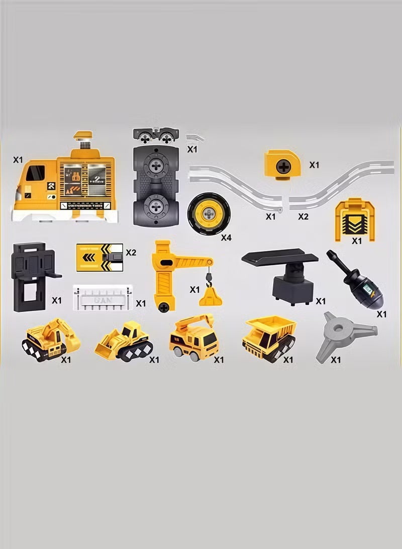 Aimayapet Ejection Engineering Race Car Track,Container Truck with 4 Mini Engineering Vehicle ,Truck Dismantling and Assembling, Excavator Toy Container Truck,Crane,Gifts For Boys Children 3+Years - Image 4