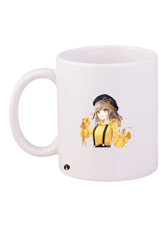 RYN Girl Printed Coffee Mug White/Yellow/Blue 11ounce