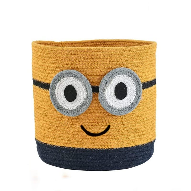 Juteify® Animal Storage Basket for Kids, Rope Storage Basket for Baby Diaper, Stuffed Animal Storage Bin Rope Basket for Kids Toy, Baby Laundry Baskets with lid (Doremon) (Minion) - Image 4