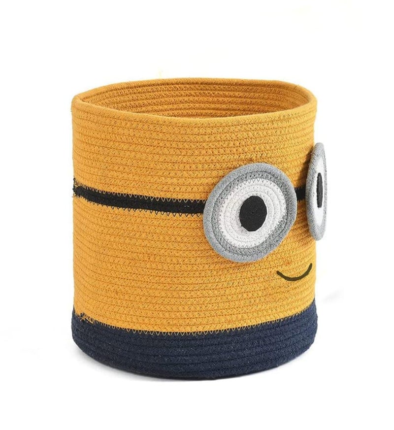 Juteify® Animal Storage Basket for Kids, Rope Storage Basket for Baby Diaper, Stuffed Animal Storage Bin Rope Basket for Kids Toy, Baby Laundry Baskets with lid (Doremon) (Minion) - Image 3