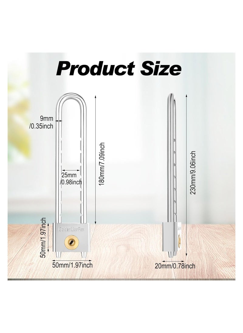Generic Golden Lion Fox Long Beam Padlock Long Shackle Padlock Long Shackle Padlock with Key 2 Inch Solid Brass Removable Adjustable Length Silver Shackle for Gates Cabinets Safe Boxes Bike Lock (2 Pack)  - Image 3