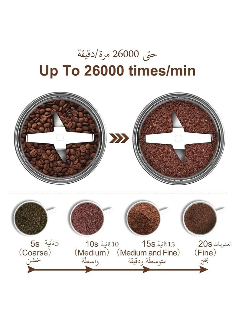 ASIV All-in-One Electric Coffee Grinder, Spice and Herb Grinder, 300W Coffee Mixer Grinder, 26000 RPM, Stainless Steel, 150g Capacity Use for Grinding Coffe Beans, Spices - Image 2